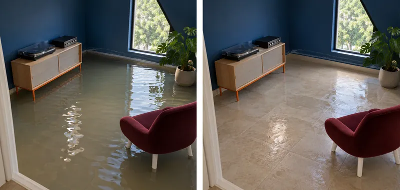 Water Extraction Near Bob Eden Park — standing-water stage and damp pickup-stage comparison