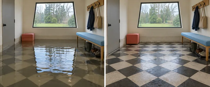 Water Extraction Near Heritage Park — standing-water stage and damp pickup-stage comparison