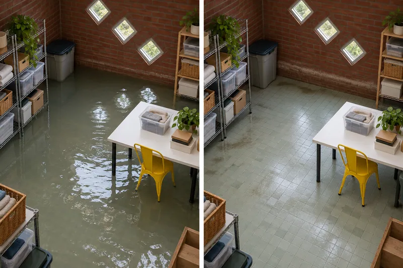 Water Extraction Near Midway Park — standing-water stage and damp pickup-stage comparison